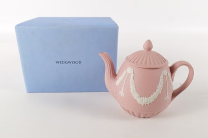 Wedgwood Pink and White Jasperware Miniature Teapot
