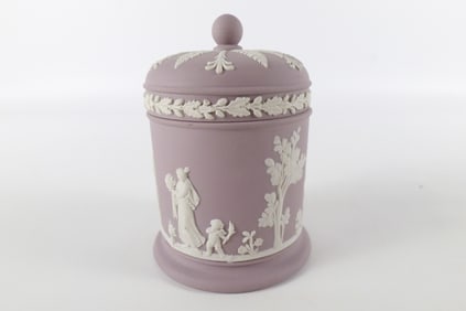 Wedgwood Lilac and White Jasperware Lidded Olympus Jar