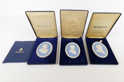 Lot of 3 Wedgwood Blue Jasper Portrait Medallion Plaques