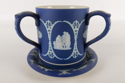 Wedgwood Cobalt Blue Jasperware Loving Cup with Underplate