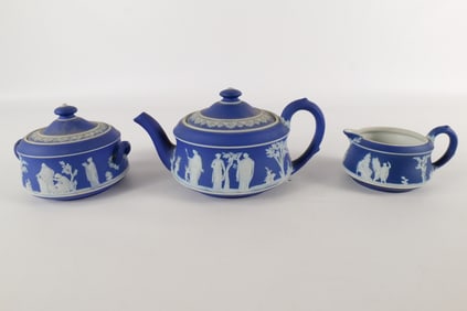 Lot of 3 Wedgwood Cobalt Blue Jasperware Pieces