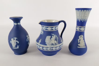 Lot of 3 Wedgwood Cobalt Blue Jasperware Pieces