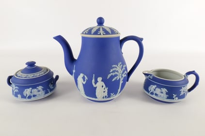 Lot of 3 Wedgwood Cobalt Blue Jasperware Pieces