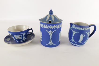Lot of 3 Wedgwood Cobalt Blue Jasperware Pieces