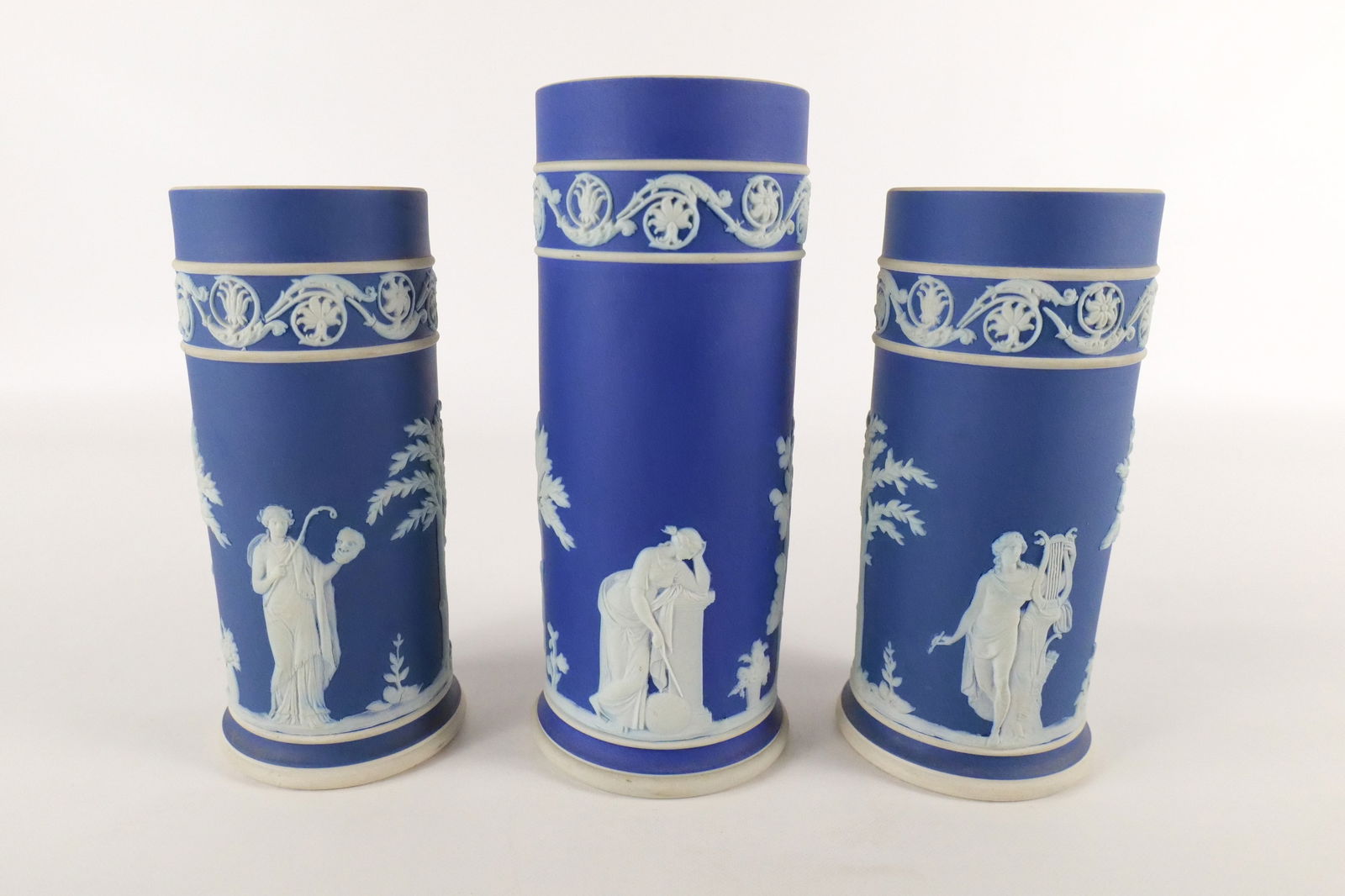 Lot of 3 Wedgwood Cobalt Blue Jasperware Cylinder Vases (1 of 12)