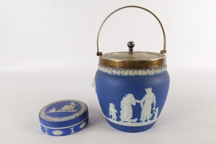 Lot of 2 Wedgwood Cobalt Blue Jasperware Pieces