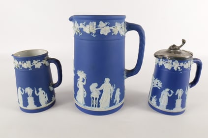 Lot of 3 Wedgwood Cobalt Blue Jasperware Sacrificial Scene Pieces