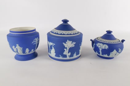 Lot of 3 Wedgwood Cobalt Blue Jasperware Pieces