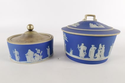Lot of 2 Wedgwood Cobalt Blue Jasperware Butter Dishes