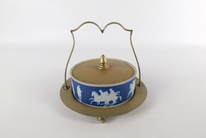 Antique Wedgwood Cobalt Blue Jasperware Butter Dish