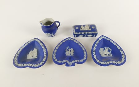 Lot of 5 Wedgwood Cobalt Blue Jasperware Pieces