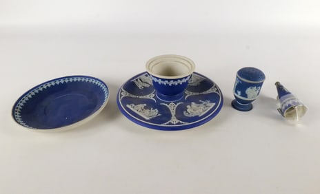 Lot of 4 Wedgwood Cobalt Jasperware Pieces
