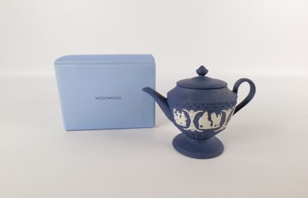 Wedgwood Portland Blue Jasperware Miniature Teapot