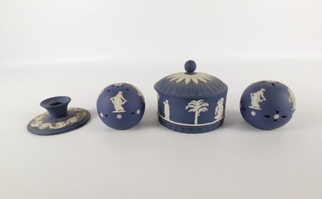 Lot of 4 Wedgwood Portland Blue Jasperware Pieces