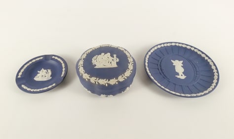 Lot of 3 Wedgwood Portland Blue Jasperware Pieces
