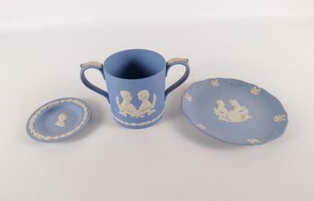 Lot of 3 Wedgwood Pale Blue Jasper Commemorative Pieces