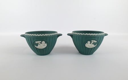 Pair of Wedgwood Spruce Green Jasperware Bowls
