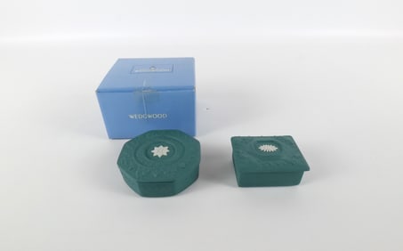 Lot of 2 Wedgwood Spruce Green Trinket/Jewelry Boxes