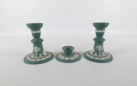 Lot of 3 Wedgwood Teal Candlesticks