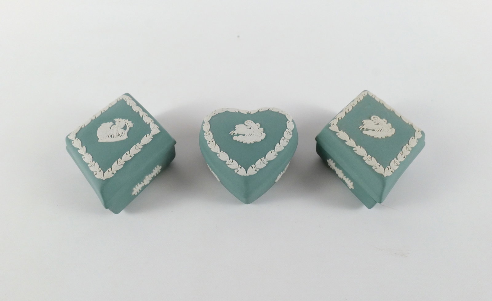 Lot of 3 Wedgwood Teal Jasperware Trinket Boxes (1 of 12)