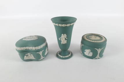 Lot of 3 Wedgwood Teal Jasperware Pieces