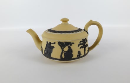 Wedgwood Buff Yellow Teapot with Black Relief