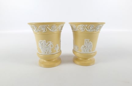 Pair of Antique Wedgwood Yellow Caneware Vases