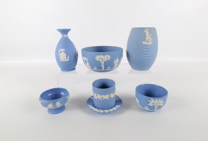 Lot of 7 Wedgwood Blue Jasperware Pieces