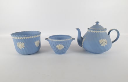 Lot of 3 Wedgwood Blue Jasperware Pieces