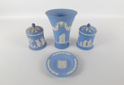 Lot of 4 Wedgwood Blue Jasperware Pieces