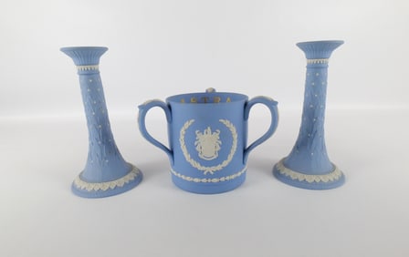 Lot of 3 Wedgwood Blue Jasperware Pieces