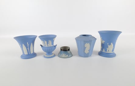Lot of 5 Wedgwood Blue Jasperware Pieces