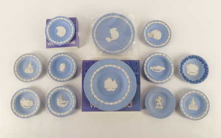 Lot of 12 Mixed Wedgwood Blue Jasperware Plates