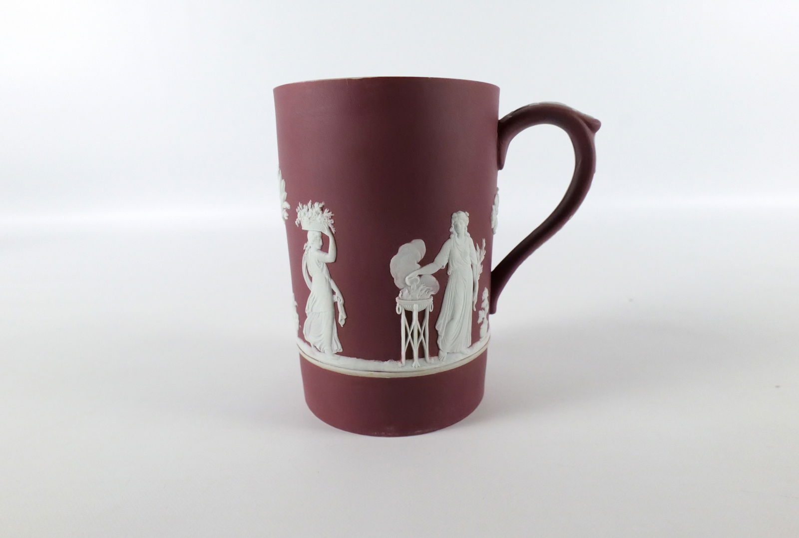 Antique Wedgwood Crimson Jasperware Sacrificial Scene Mug/Tankard: Antique Wedgwood Crimson Jasperware Sacrificial Scene Mug/Tankard. Measures 5.25" tall x 6" wide. All invoices must be paid within 24 hours of the sale. We offer multiple shipping options, please read
