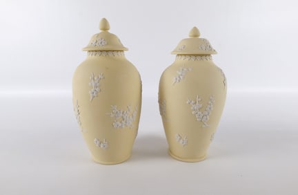 Lot of 2 Wedgwood Primrose Jasper Prunus Ginger Jars