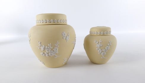 Lot of 2 Wedgwood Primrose Jasper Prunus Ginger Jars