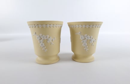Pair of Wedgwood Primrose Jasper Prunus Flower Vases