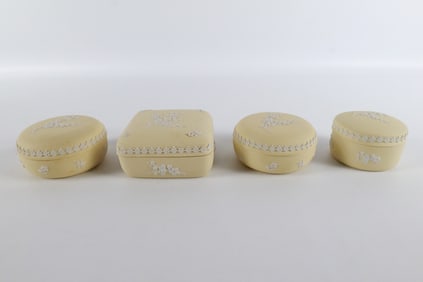Lot of 4 Wedgwood Primrose Yellow Jasperware Covered Trinket Boxes