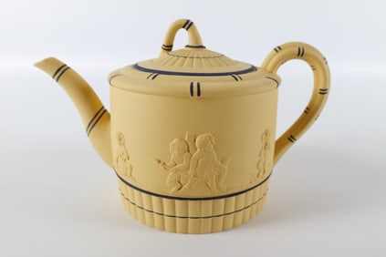 Wedgwood Black on Cane Yellow Jasperware Teapot