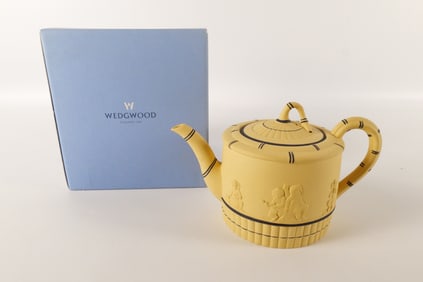 Wedgwood Black on Cane Yellow Jasperware Teapot