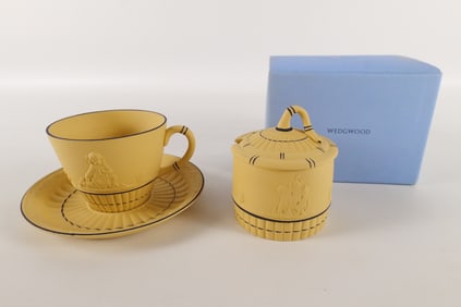 Lot of 3 Wedgewood Black on Cane Yellow Jasperware Pieces