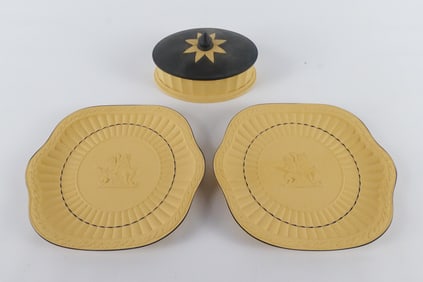 Lot of 3 Wedgewood Black on Cane Yellow Jasperware Pieces