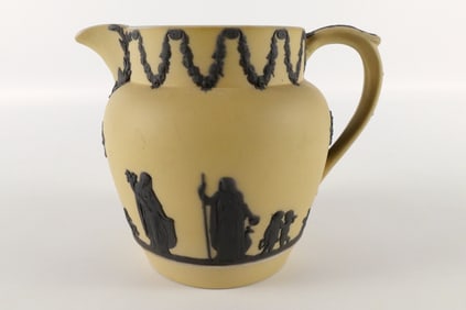 Antique Wedgwood Buff Yellow and Black Jasperware Dip Dutch Pitcher