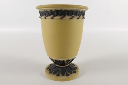 Antique Wedgwood Buff Yellow and Black Jasper Dip Bolted Urn Vase