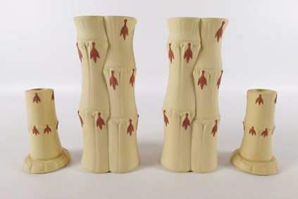 Lot of 4 Wedgwood Terracotta on Primrose Caneware Bamboo Pieces