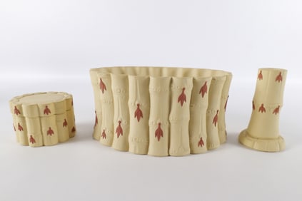 Lot of 3 Wedgwood Terracotta on Primrose Caneware Bamboo Pieces