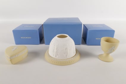 Lot of 3 Wedgwood Primrose Yellow Jasperware Dancing Hours Pieces