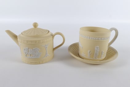 Lot of 3 Wedgwood Yellow Primrose Jasperware Pieces