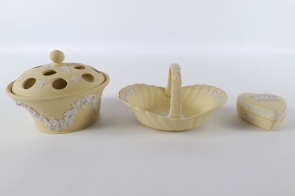 Lot of 3 Wedgwood Yellow Primrose Jasperware Pieces