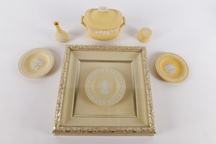 Lot of 6 Wedgwood Yellow Jasperware Pieces